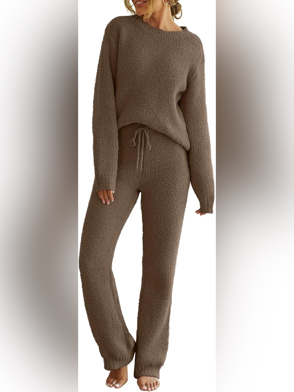 New Merokeety Fuzzy Fleece Knit Long Sleeve Sweater & Pants Lounge Set Size XL